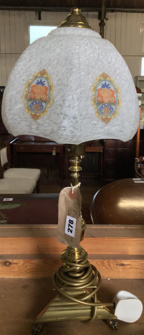 Brass antique lamp with glass shade